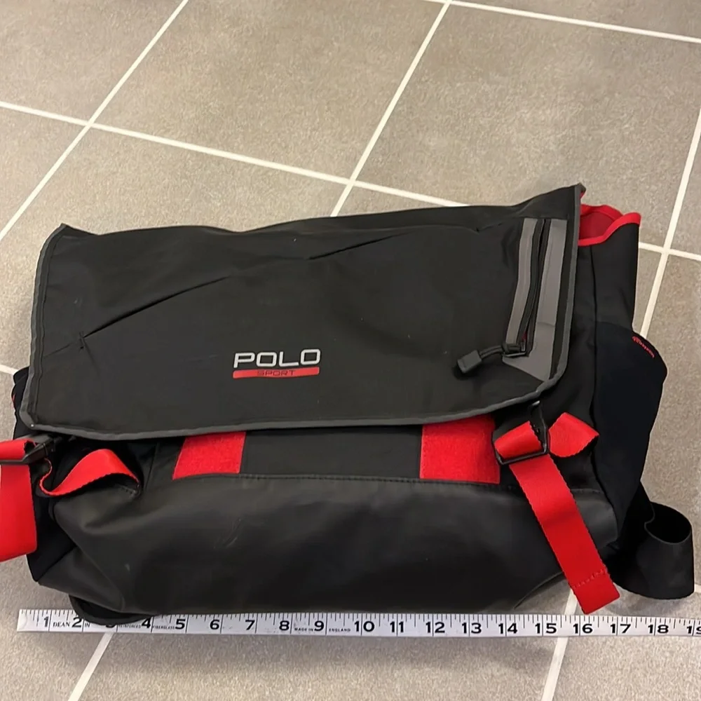 Polo Sport Ralph Lauren Messenger Commuter Bag shoulder laptop school bag black